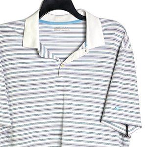 Nike Golf Men's XL Fit Dry White Blue Stripe Polo